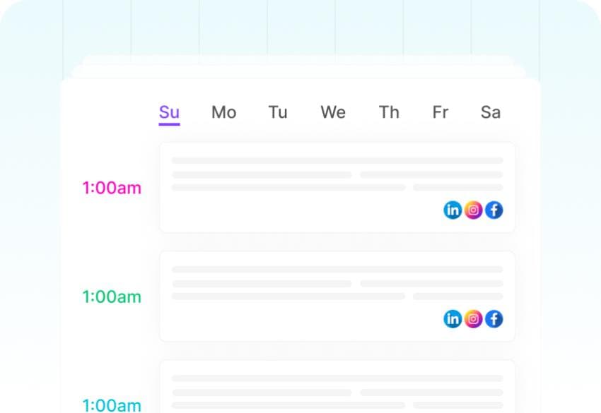 A social media content calendar showing the week's scheduled posts and their networks.