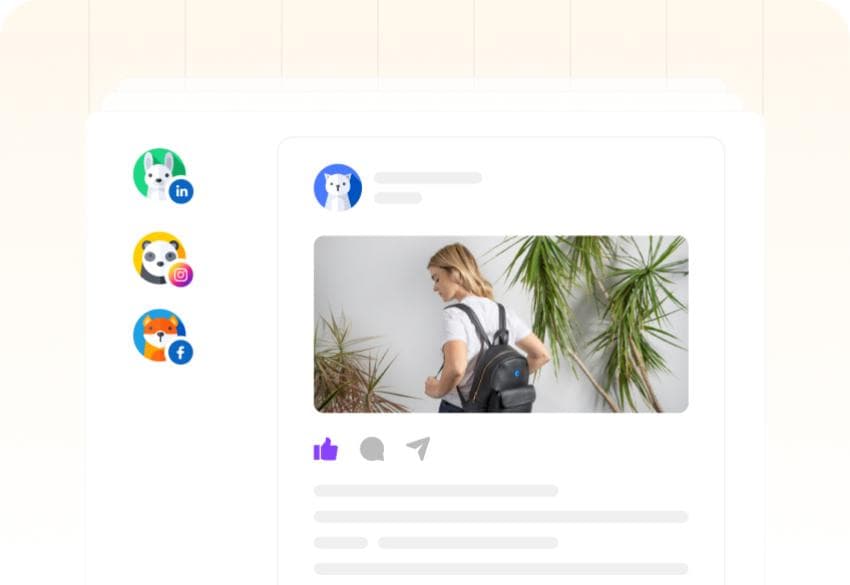 A preview of a scheduled post with its image, beside the social accounts it publishes to.